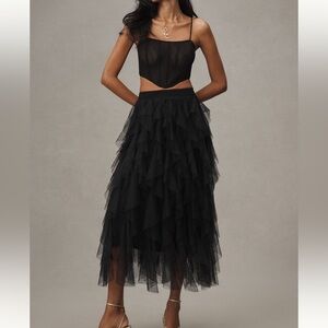 NWOT Anthropologie Cheri Tulle MIDI Skirt- Black